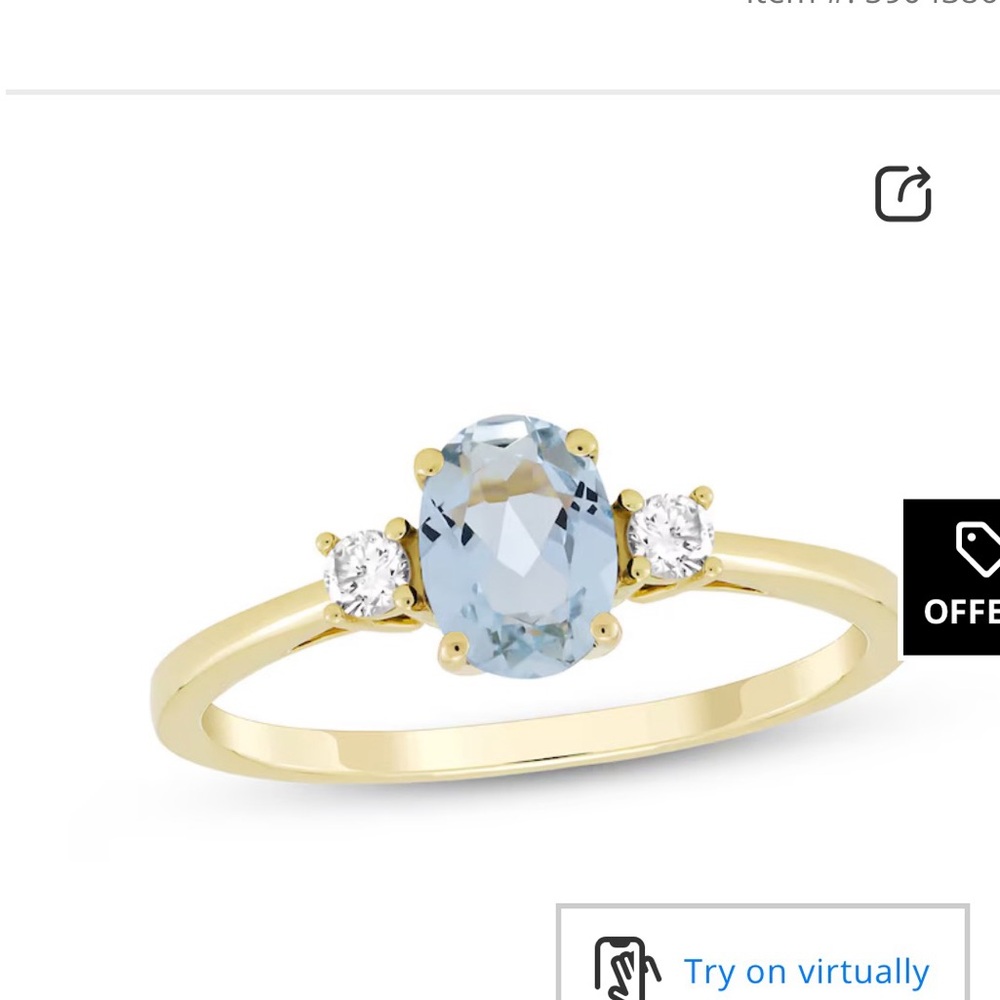 Oval-cut aquamarine and diamond ring 10k yellow gold